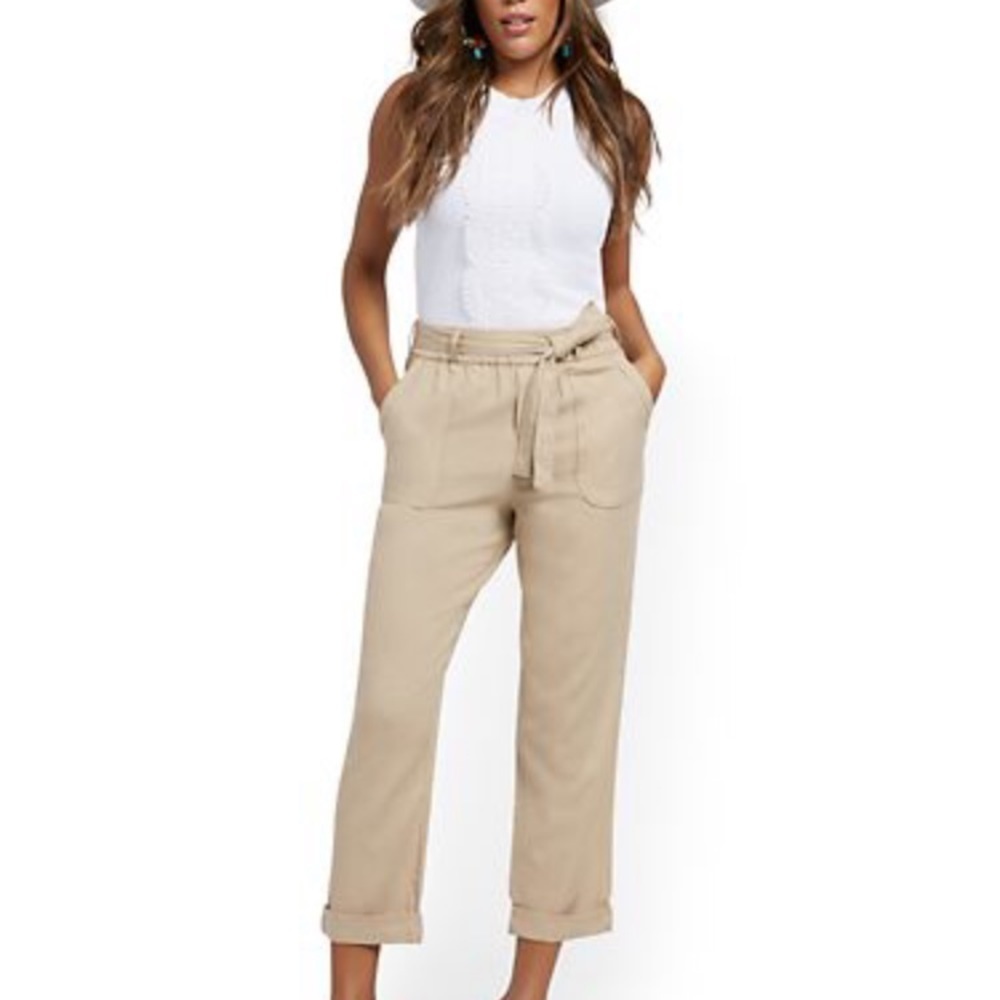 New York & Company White and Tan Jumpsuit